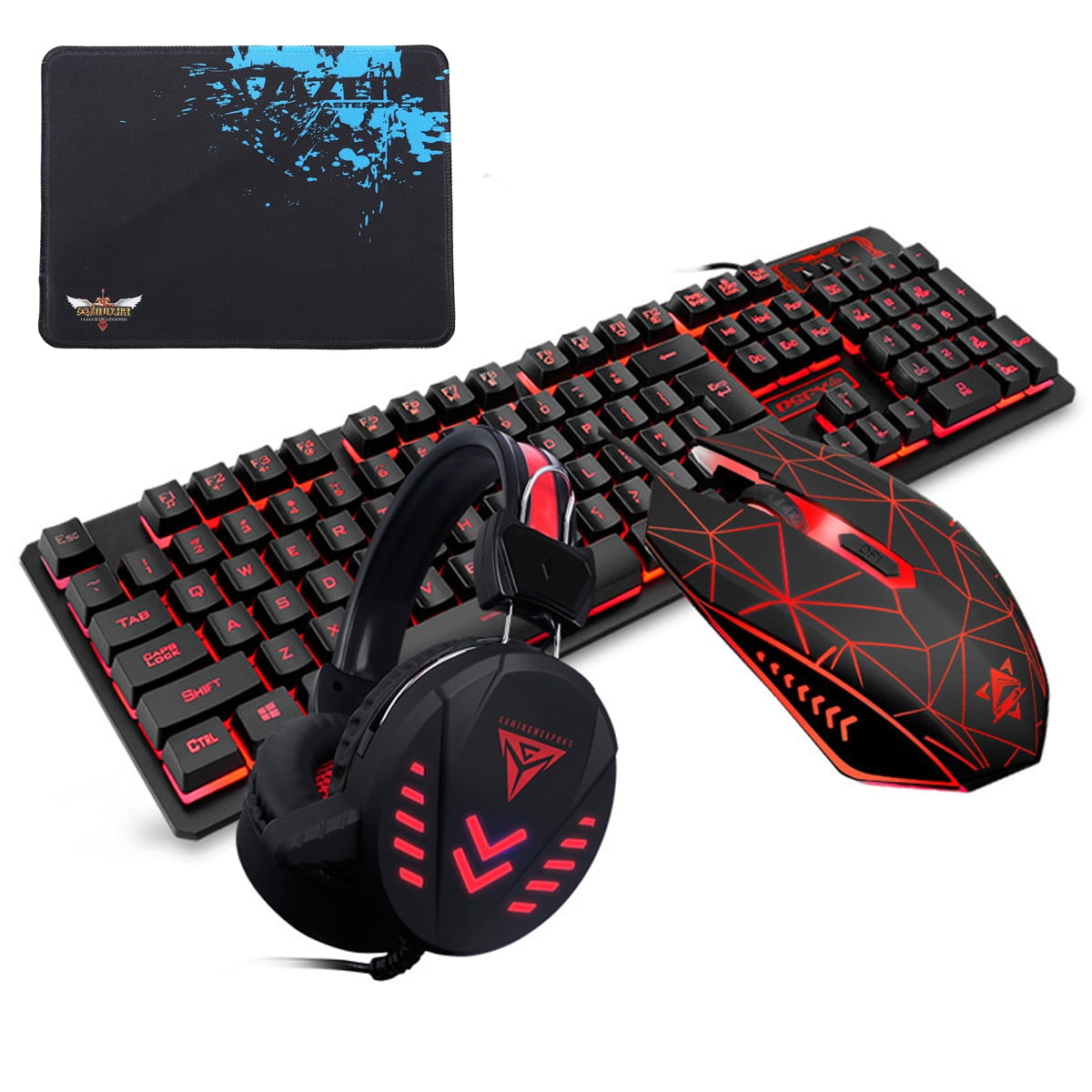 Diakritisch Van hen Overtuiging Gaming Keyboard and Mouse Combo with Headset, K59 RGB Backlit 3 Colors  Keyboard, 6 Button 4DPI USB Wired Gaming Mouse, Lighted Gaming Headset with  Microphone Set For Gamer - Walmart.com