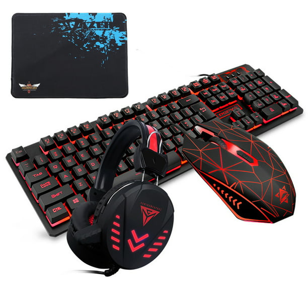 RGB Gaming Keyboard and Backlit Mouse and Headset Combo, LifeGroceryLLC USB  Wired Backlit Keyboard,LED Gaming Keyboard Mouse Set,Headset with 