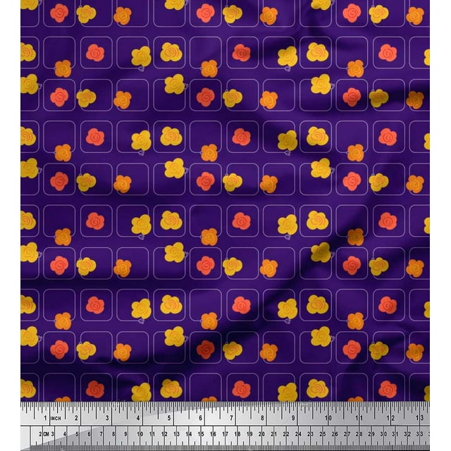 Soimoi polyester Crepe Fabric Square & Floral Artistic Fabric Prints By Yard 42 Inch Wide
