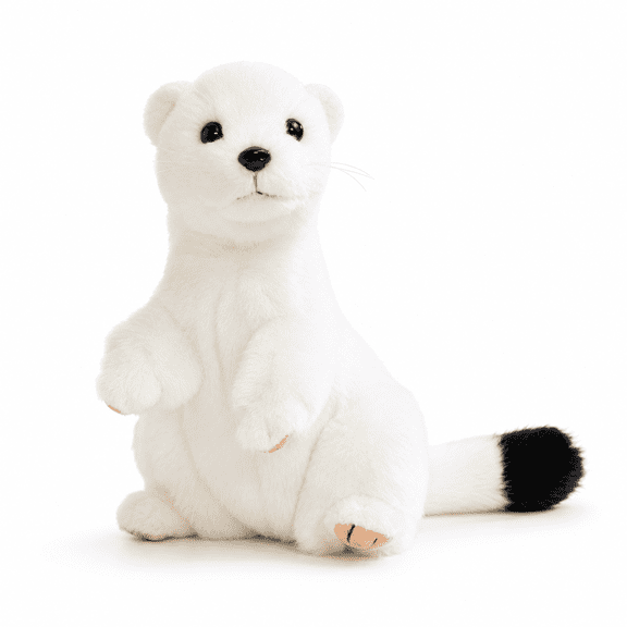 White Weasel Plush Toy 7.9 Inch, Cute Soft Stuffed Animal Weasel Plushie with Black Tail, Small Kawaii Animal Plush Doll for Kids, Girls, Boys, Animal Lovers, Birthday Gift, Room Decor