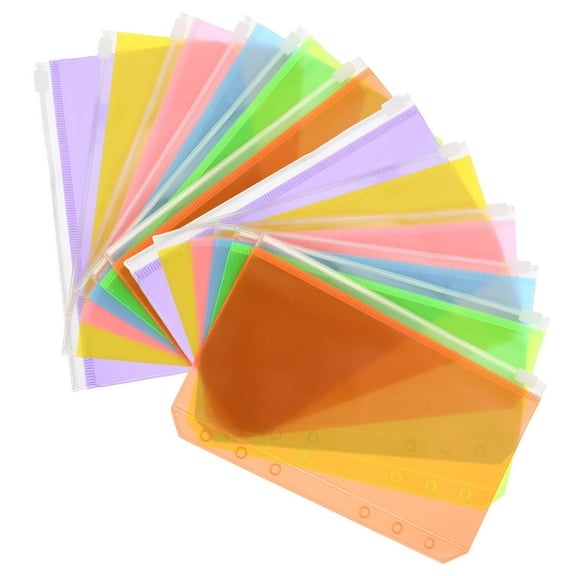 WORGEOUS 12 Pcs Zipper Bag Holes Binder Pockets Clear Envelope Pouches