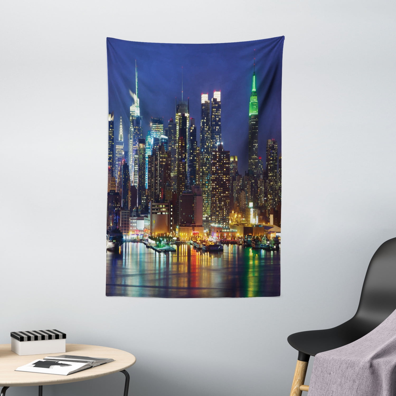 New York Tapestry, NYC Midtown Skyline in Evening Skyscrapers Amazing