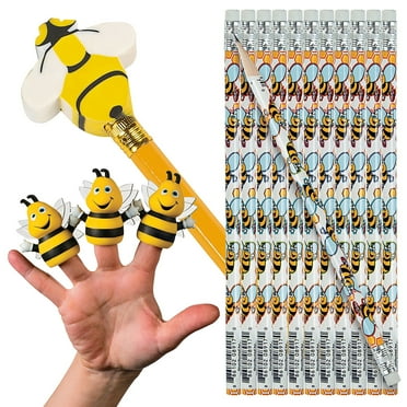 Fun Express 72 Piece Bumble Bee Party Favors Pencils & Toys Handout Kit for 24