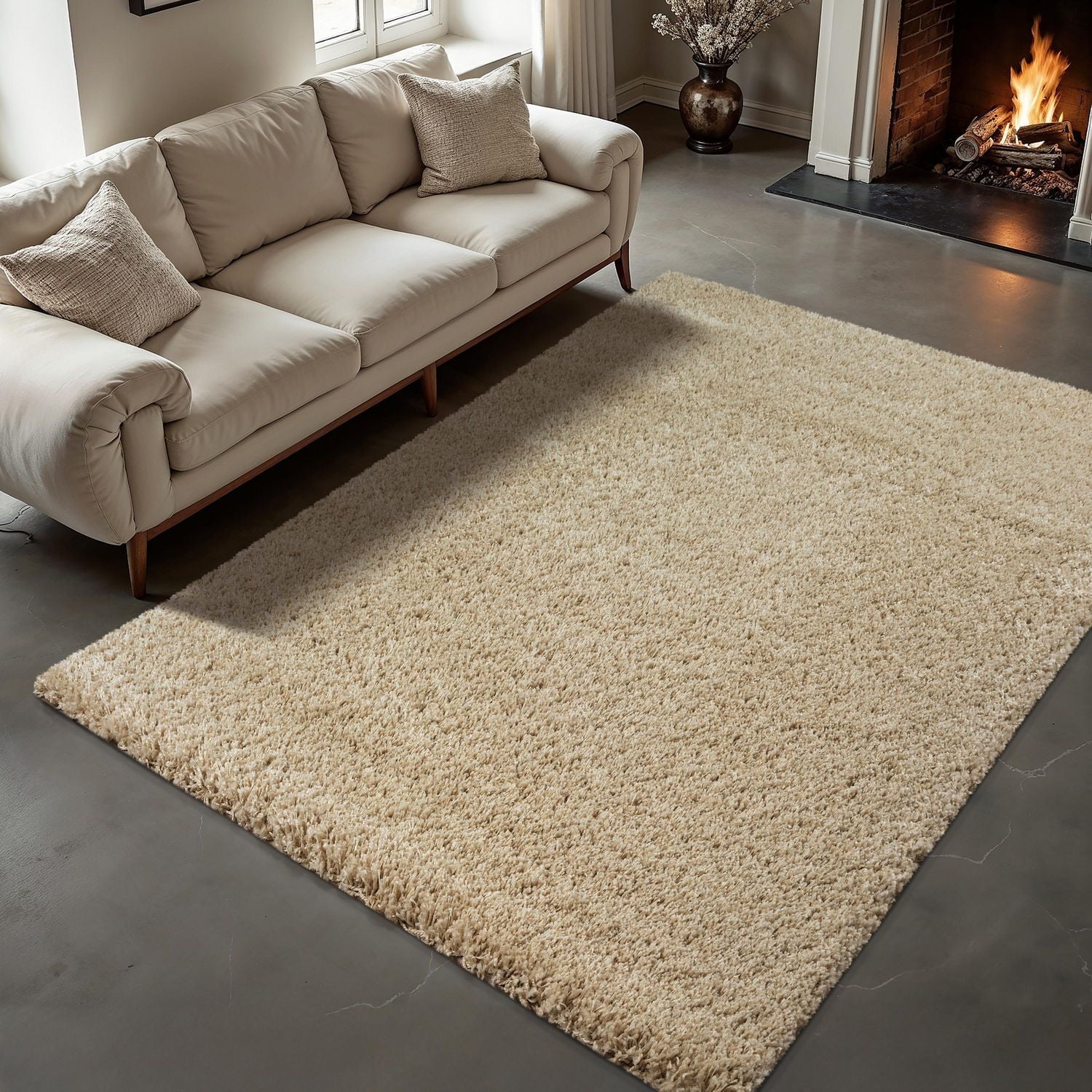 hometrends Deluxe Cream Shag Rug