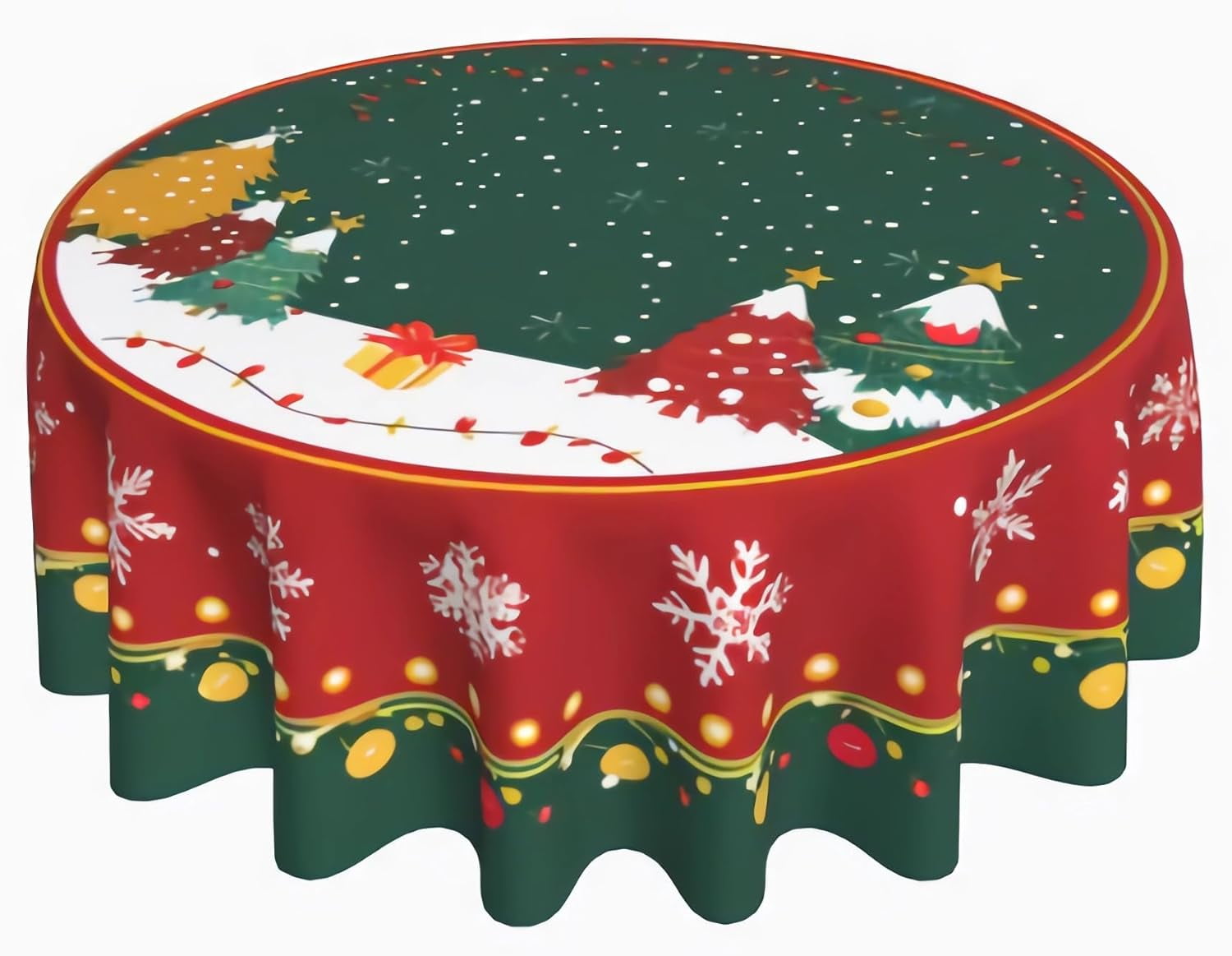 Christmas Tree Round Tablecloth 60 Inch, Snowflake Decorations Round Table Cloth for Xmas Holiday Picnic Party Indoor Outdoor