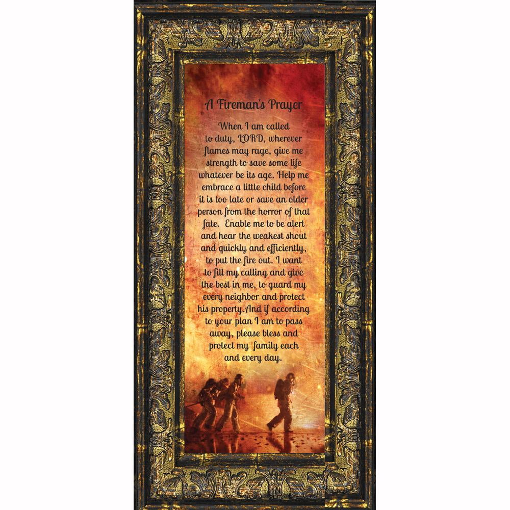 Firefighter Gifts for Men and Women, Fire Academy Graduation Gift, Fire Fighter Gifts or Firehouse Decor, A Fireman's Prayer Framed Wall Art for Home or Fire Station, 7361CH