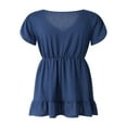 thumbnail image 3 of PENGXIANG Femmes Été Casual Manches Courtes V Cou une Robe Doublée Patchwork Robe Courte, 3 of 8