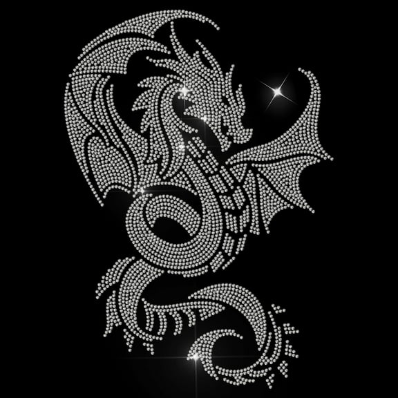 Dragon Rhinestone Iron on Hotfix Rhinestone Evil Dragon Transfer Applique Heat Transfer Decal Clothing Repair Crystal Patch for Clothing Shoes Bags Hats Repair Decoration DIY Craft