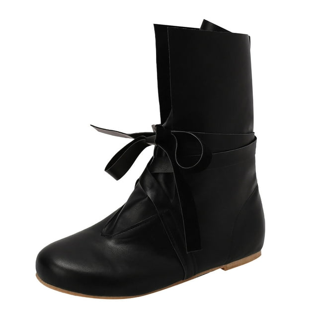 Bottes Mi-Mollet pour Hommes Rétro à Lacets Punk Confortables Décontractées en Cuir Rembourrées Plates