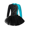 thumbnail image 6 of iiniim Kids Girls 2Pcs Ballet Dance Sparkly Long Sleeve Gymnastic Leotard and Mesh Tutu Skirt Dancewear Size 6-16 Lake Blue 16, 6 of 7