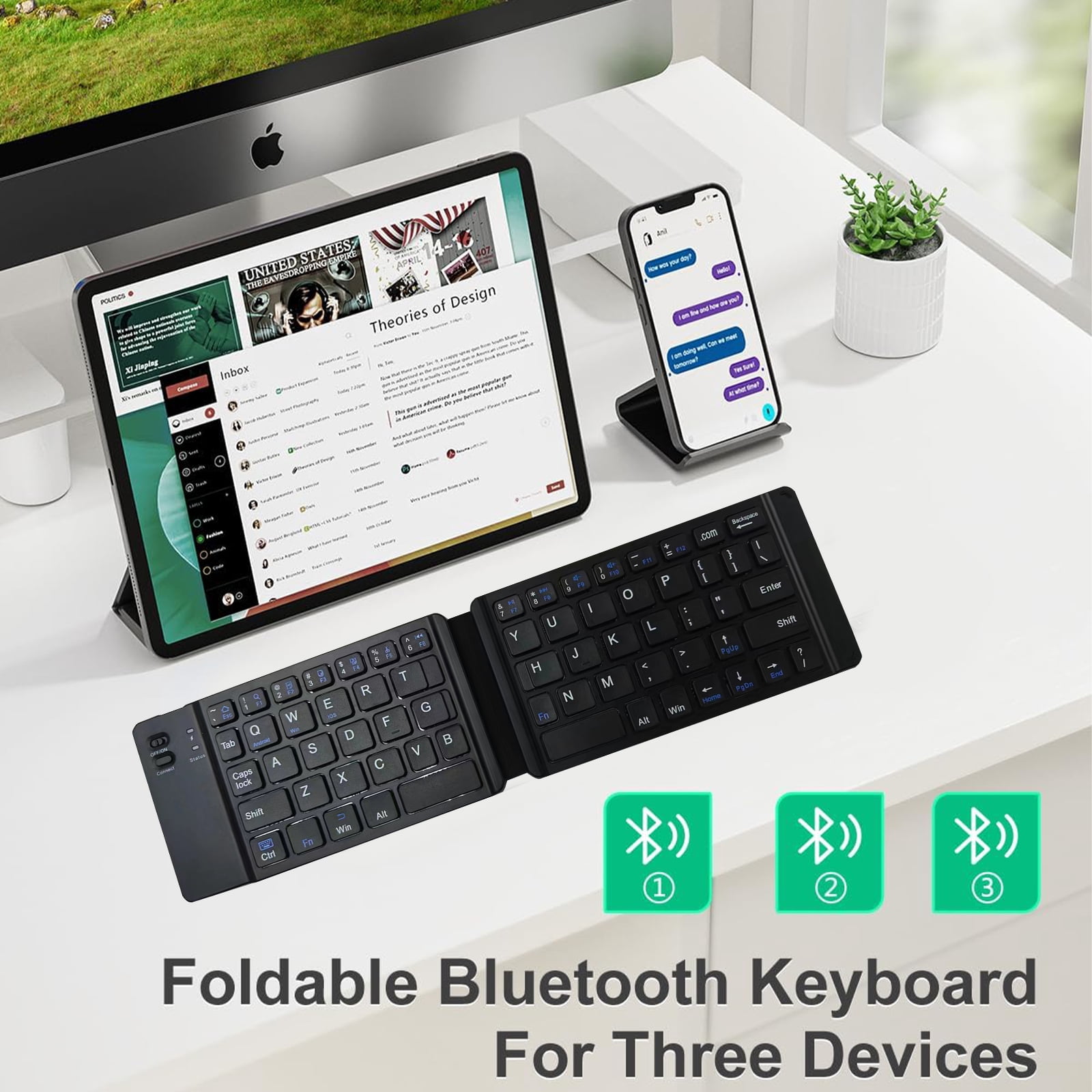 RONY Foldable Wireless Bluetooth Keyboard: Rechargeable Portable Travel Keyboard for Android Windows System Laptop Tablet Smartphone