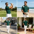 thumbnail image 6 of Fabrcox Mens Short Sleeve Polo Shirts Collared Henley Men's Linen Shirts Lightweight Relaxed Fit Color Block Travel Outdoor Mens Golf Shirts Green XXXL, 6 of 7