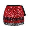 thumbnail image 4 of KHONTS Sequin Skirt for Women Sparkly Skirt Belly Dance Skirt Glitter Skirt Rave Tassel Skirt Fringe Hip Scarf Red One Size, 4 of 4