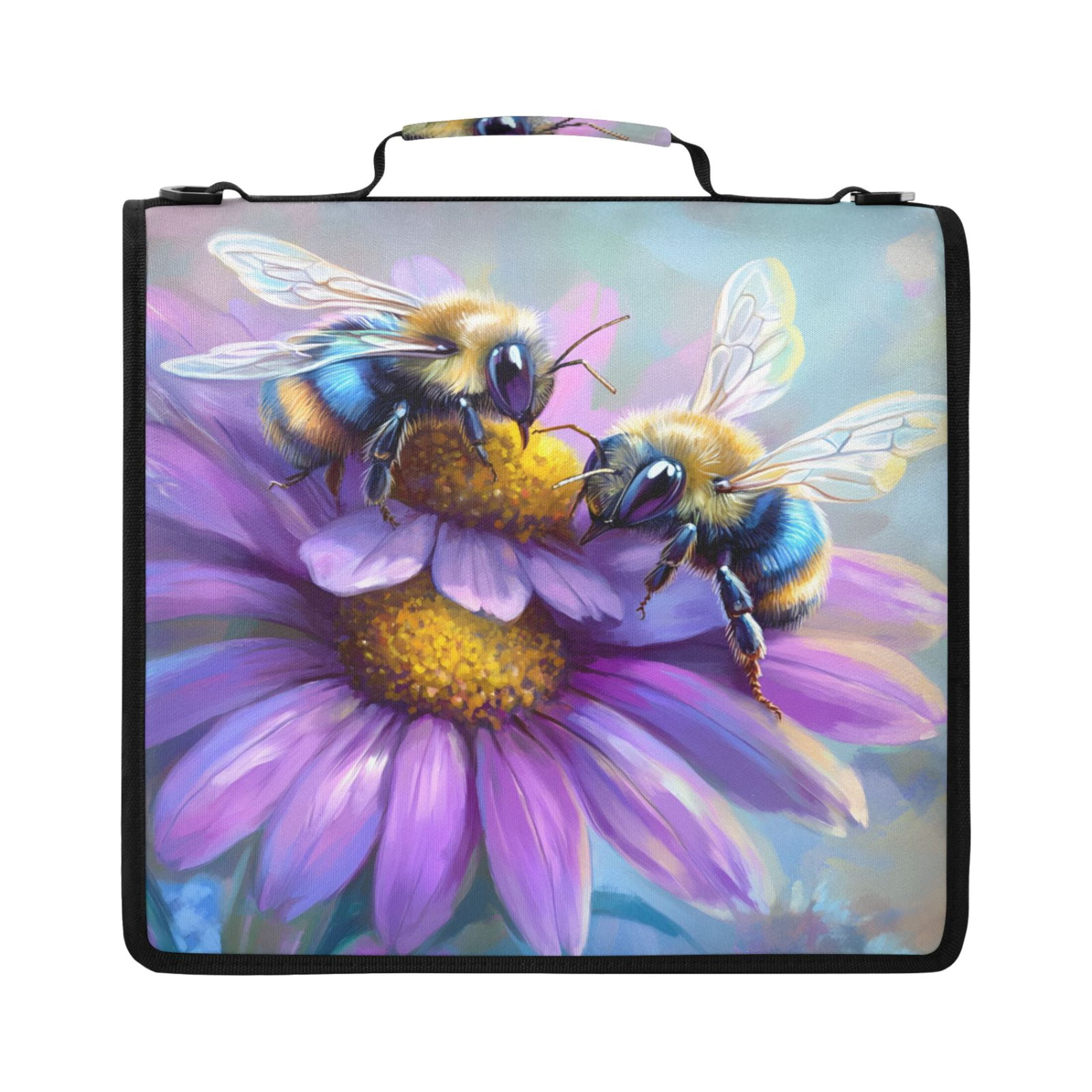 ALAZA Zipper Binder Cute Bee on Flowers Pattern 2 inch 3 Ring 500 Sheet Capacity Trapper Keeper File Folder Organizer Bag
