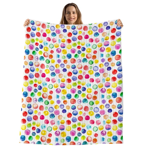 Colorful Polka Dot Throw Blanket, Flannel Fleece Blanket with Striped Design for Couch, Watercolor Rainbow Polka Dots Soft Breathable All Season Plush Blankets for Sofa Office Car Seat 40"x60"