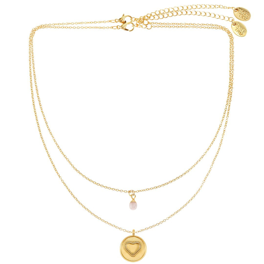 Time and Tru Heart Pendant Necklace Set for Women, 2 Piece Set