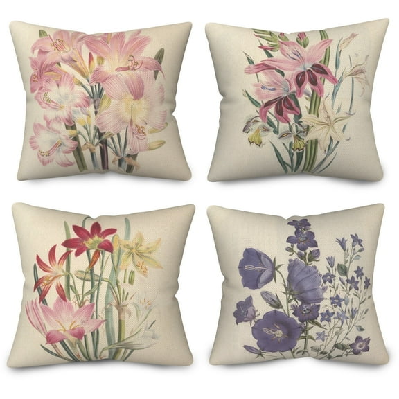 Pbobriich Set of 4 Lilies Flower Throw Pillow Covers for Living Room Couch Bedroom,16x16,