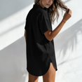 thumbnail image 5 of Wuphunn Womens Cotton Linen Collared Lapel Short Cuff Sleeve Chest Pocket Side Split Long Shirt Dress Oversized Loose Swim Cover Up Beach Vacation Summer Casual Top A Black L, 5 of 5