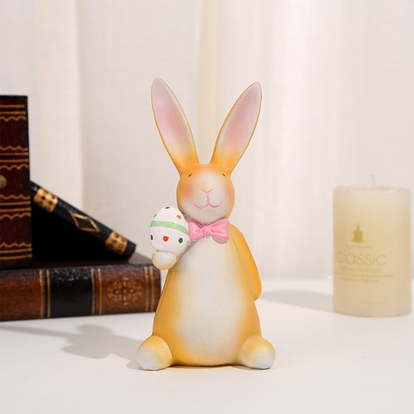 Birdeem Easter Decorations, Resin Bunny Figurine with Hand-Painted Detail, Cute Spring Home Decor, Pink and White