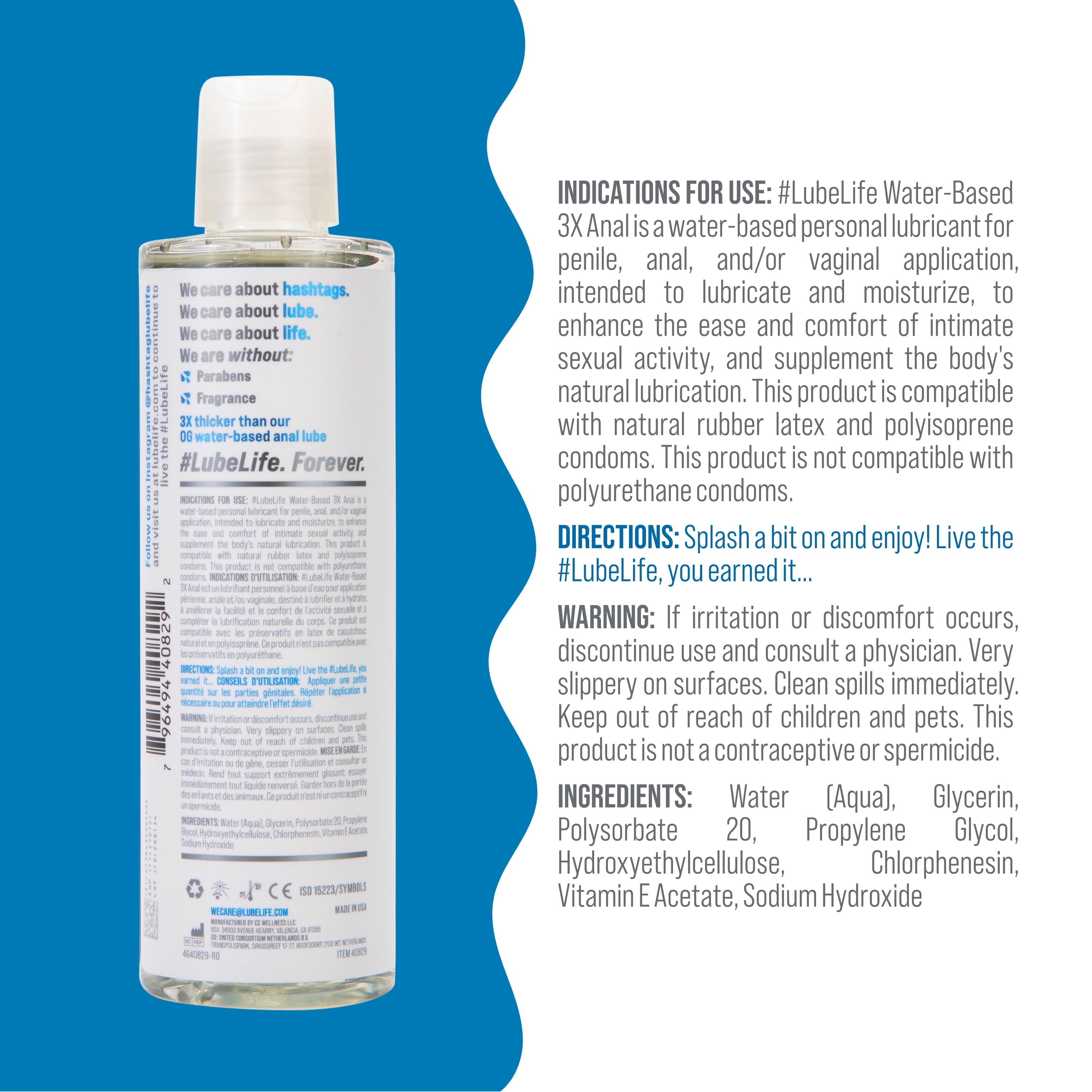 LUBELIFE 3X Anal Lube Extra Thick Water-Based Lubricant For Sex, Non-Sticky and Easy Clean, 8 fl oz