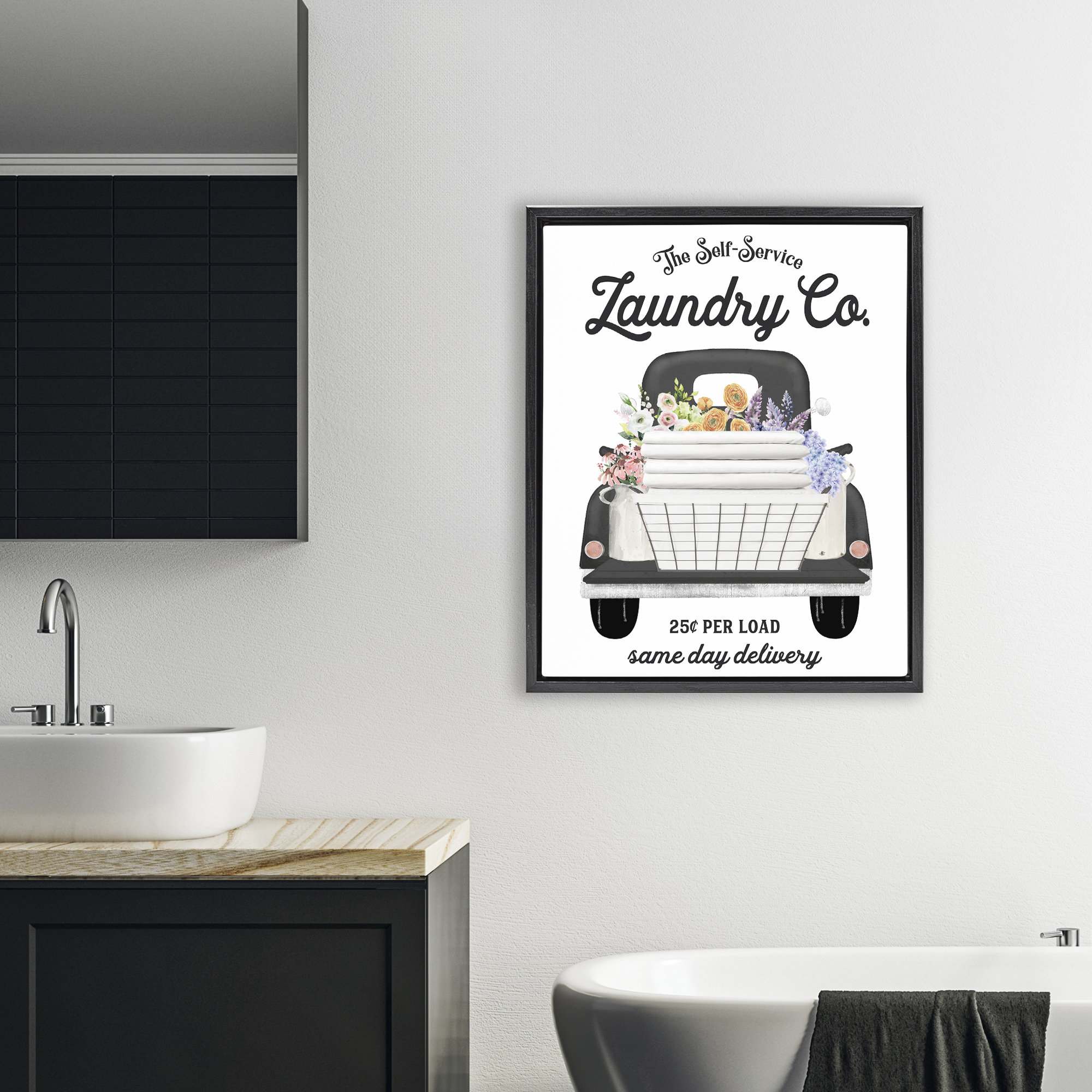 Laundry Service Truck Black Framed Floater Canvas Wall Art, design by Lettered and Lined