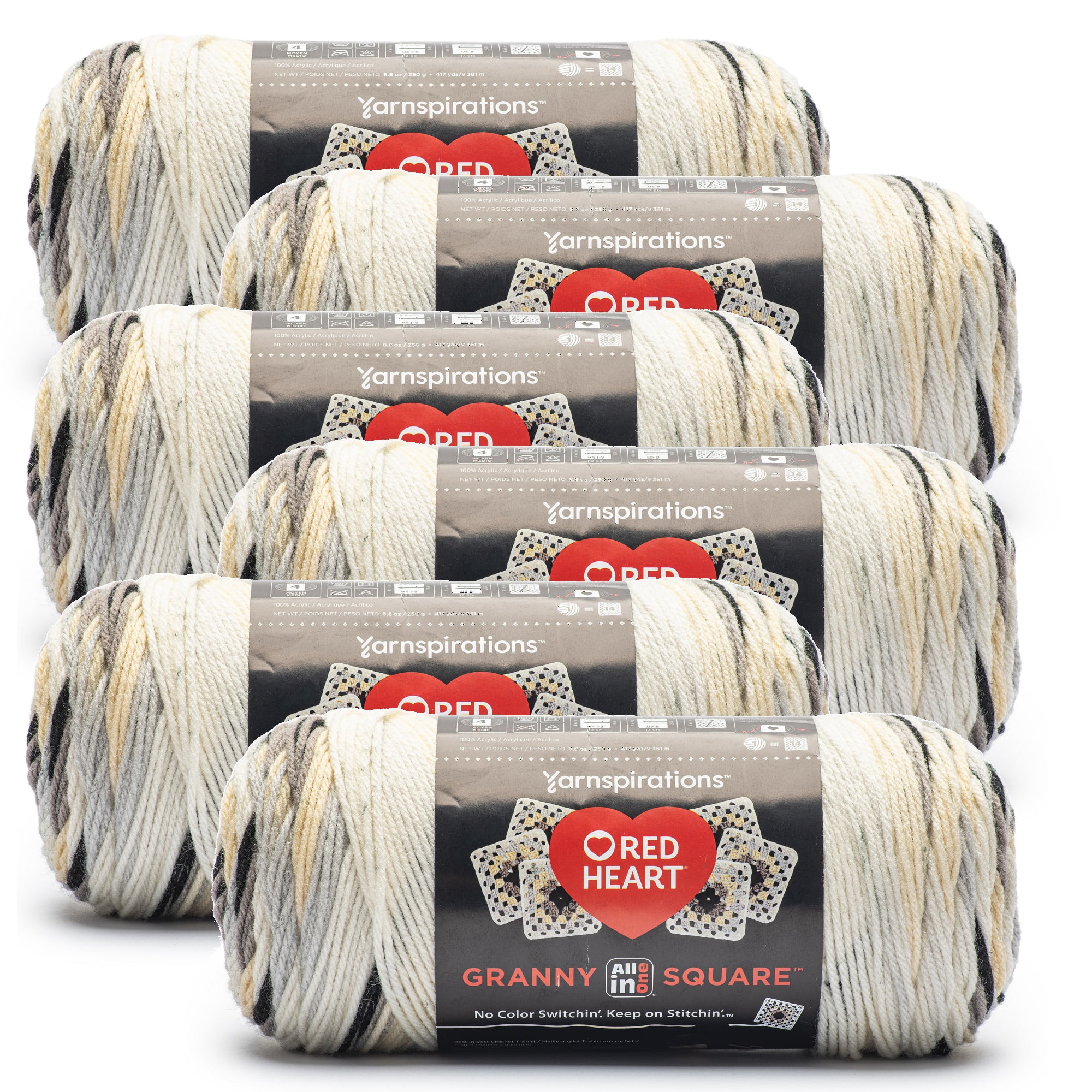 (2 pack) Red Heart™ Granny Square 250g Yarn (6 Pack), Soft White - Shadow