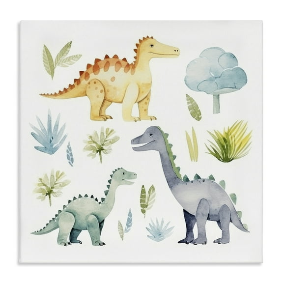 Stupell Industries Dino Wonderland Wonders Animals Painting Wrapped Canvas Art Print Wall Art, 17 x 17