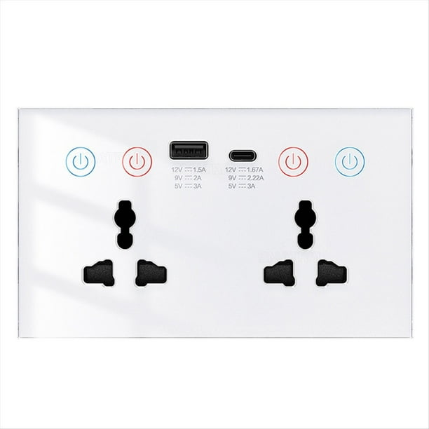 Enchufe Inteligente Tuya Wi-Fi con USB Tipo C, Enchufe de Pared Universal 4 en 1, Monitor de Potencia, Interruptor Táctil, Color .