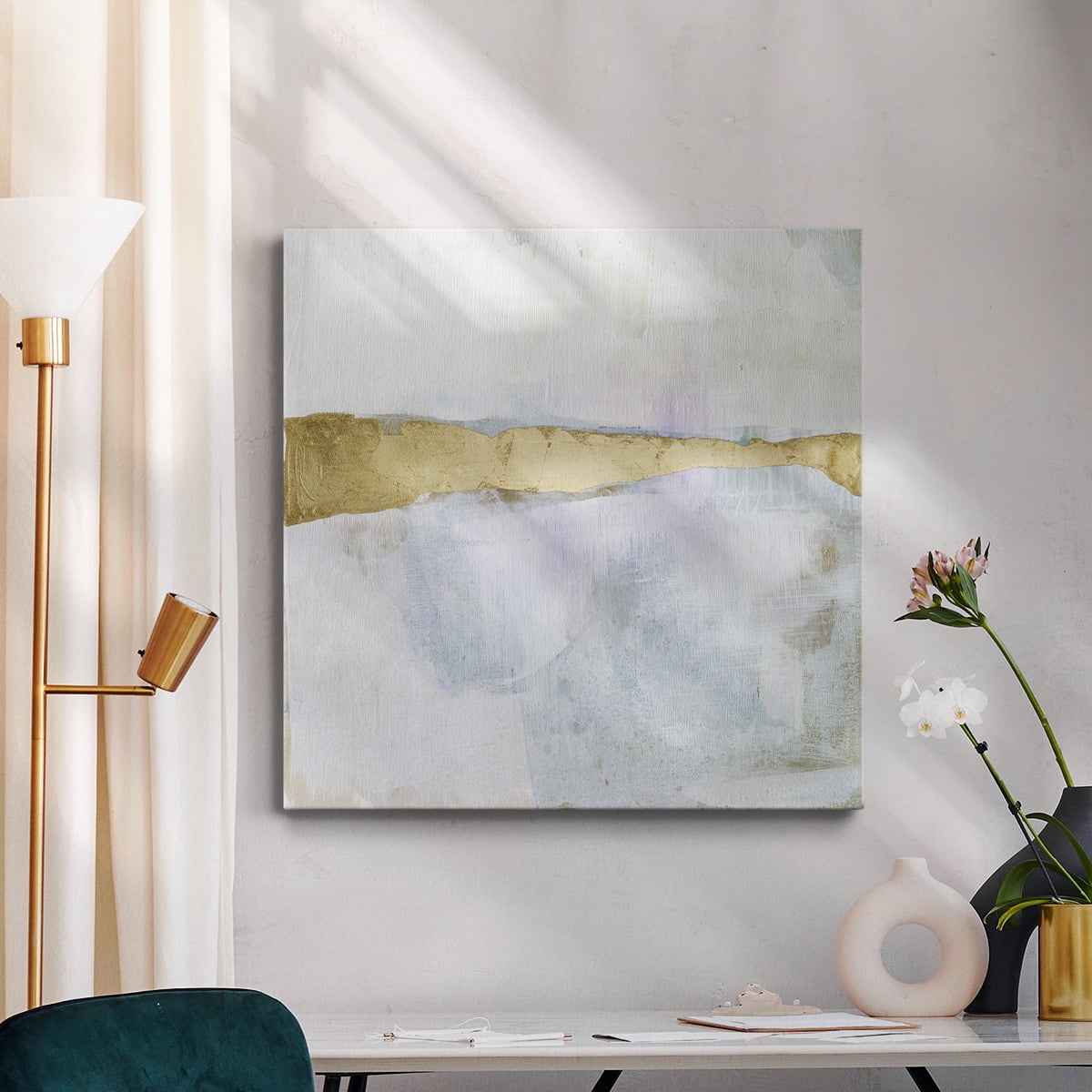 Wexford Home Gold Ribbon Horizon I-Premium Gallery Wrapped Canvas, 40" x 40" - Ready to Hang