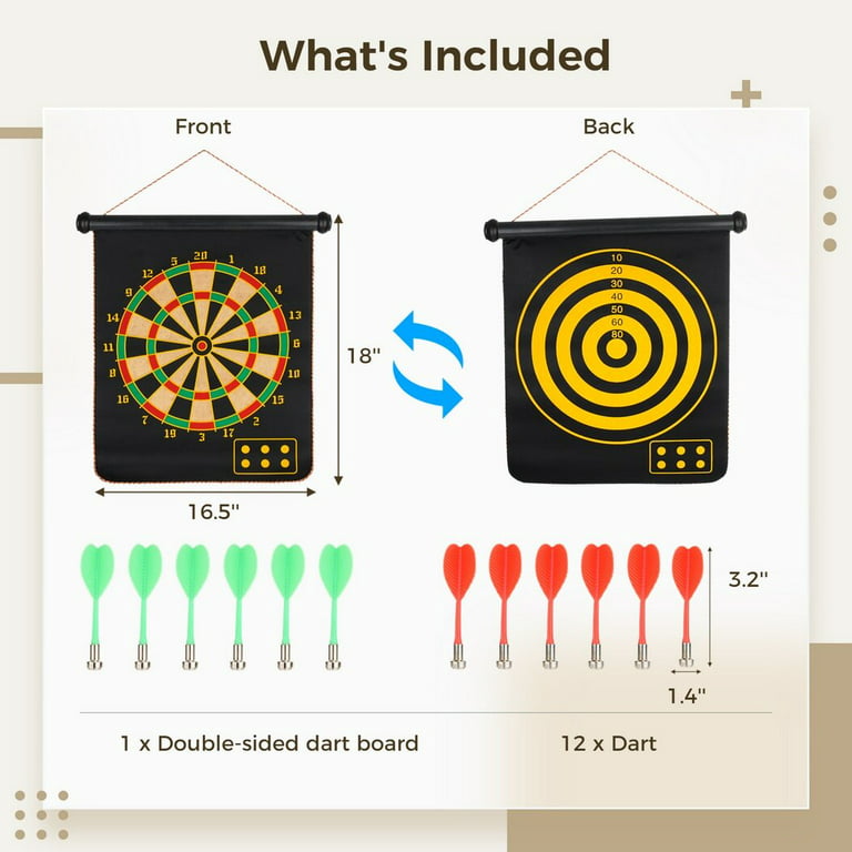 Magnetic Dart Board, Hanging Reversible Dartboard and Bullseye Game with 12  Magnetic Darts & 2 Gameplay - Indoor & Outdoor Dart Games for Kids 