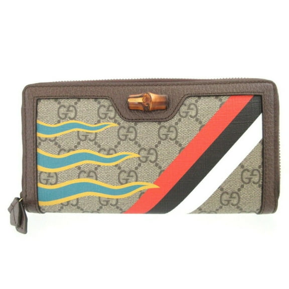 Pre-Owned Unused Gucci Diana Bamboo 658634 GG Supreme Leather Beige Brown Round Long...