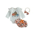 thumbnail image 1 of ZAXARRA Baby Girls 3Pcs Halloween Outfits Long Sleeve Romper + Ruffle Shorts + Headband Set Infant Clothes, 1 of 7