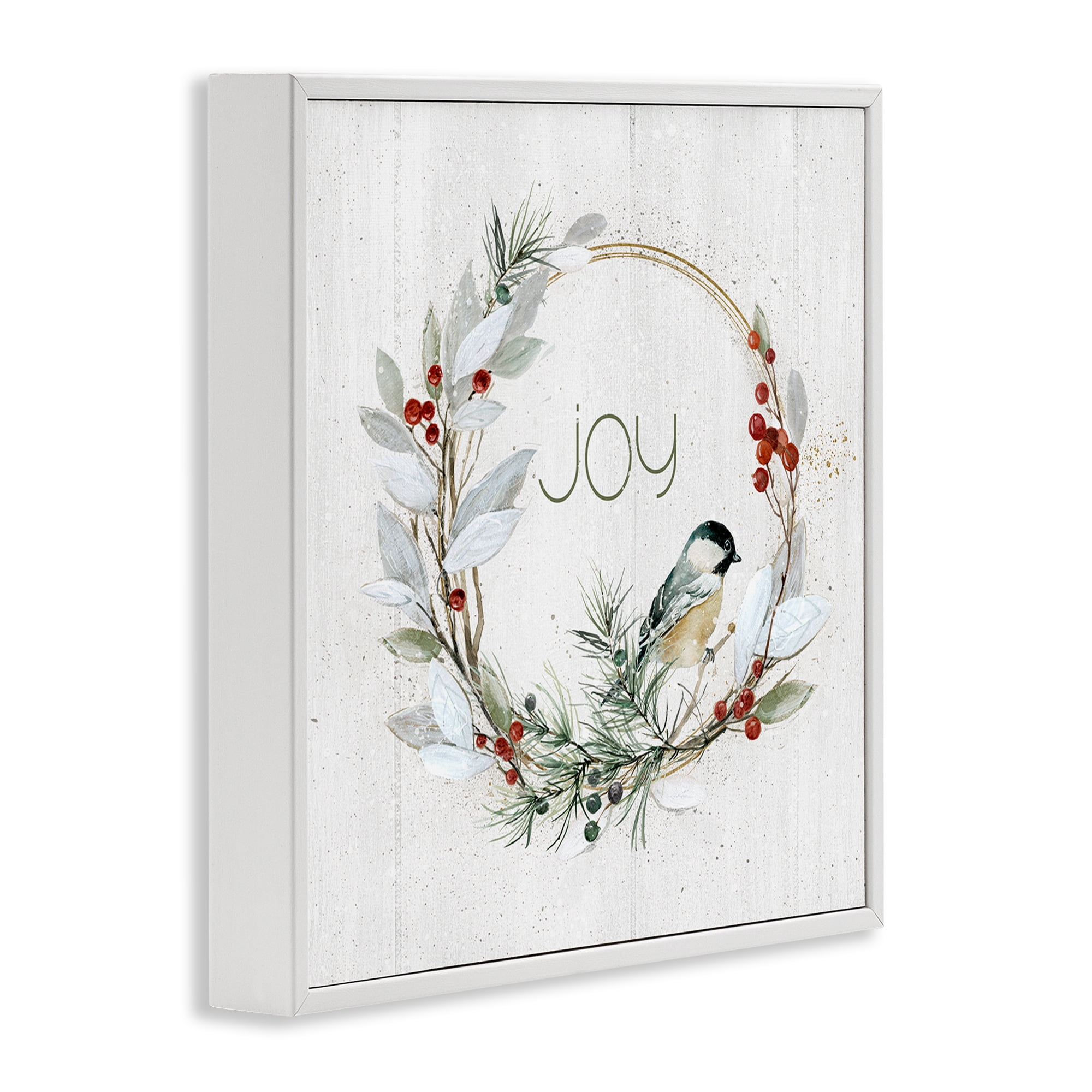 Stupell Industries Simple Joy Winter Wreath Holiday Painting White Framed Art Prints Wall Art, 17 x 17