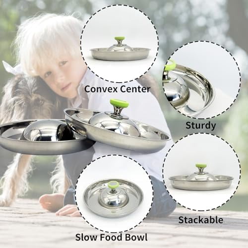 2Pack Stainless Steel Puppy Bowls, Pet Weaning Feeding Dish with Scoop for Litters Pets Silver Dog Food and Water Slow Feeder Bowl with Handle Container for Dogs Cats (M:11.8" Dia, 5¼ Cups)