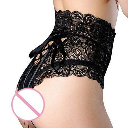 FRSASU Plus size clearance Womens Hollow Lace High Waisted Tied Panties Black S(S)