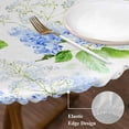 thumbnail image 3 of Summer Hydrangeas Round Tablecloth, Fitted Table Cover with Elastic for 36"-44" Round Tables, White Blue Flowers Pastoral Leaves Table Cloth Outdoor Indoor Dinning Party Waterproof Tablecloths, 3 of 7