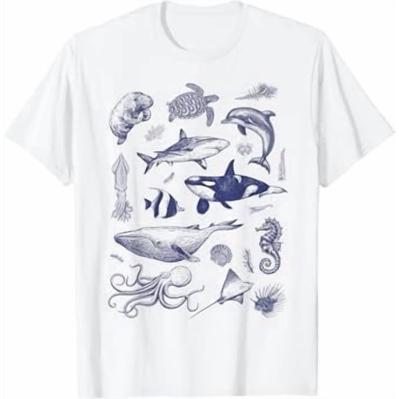 Ocean Wildlife Vintage Shark Turtle Octopus Graphic Tees T-Shirt