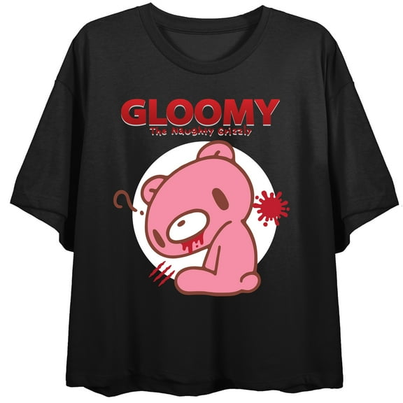 Gloomy Bear in a Circle Women's Black Short Sleeve Crop Tee-Medium