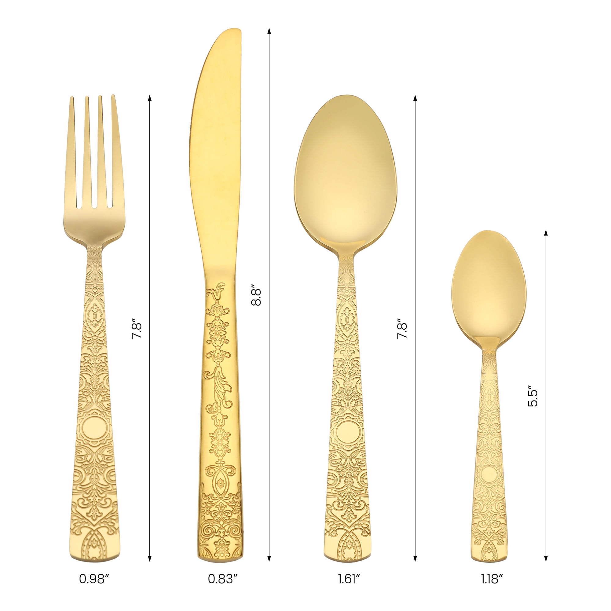 Unique Bargains Stainless Steel Floral Flatware Set for Various Occasions Gold 4pcs