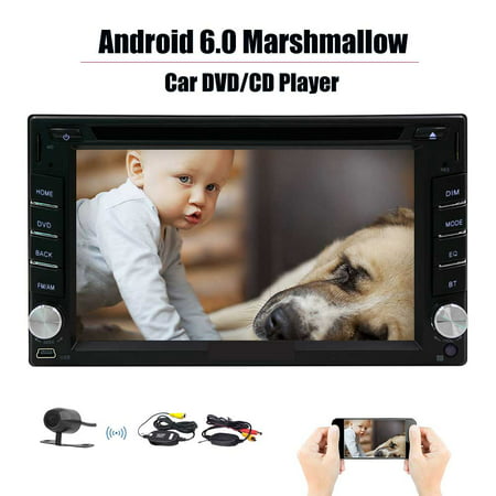 6.2 In Double Din Android 6.0 Car Stereo Receiver DVD Player With Bluetooth - Free Wireless Rearview Camera - Touchscreen Display With Wi-Fi Web Browsing And App Download GPS