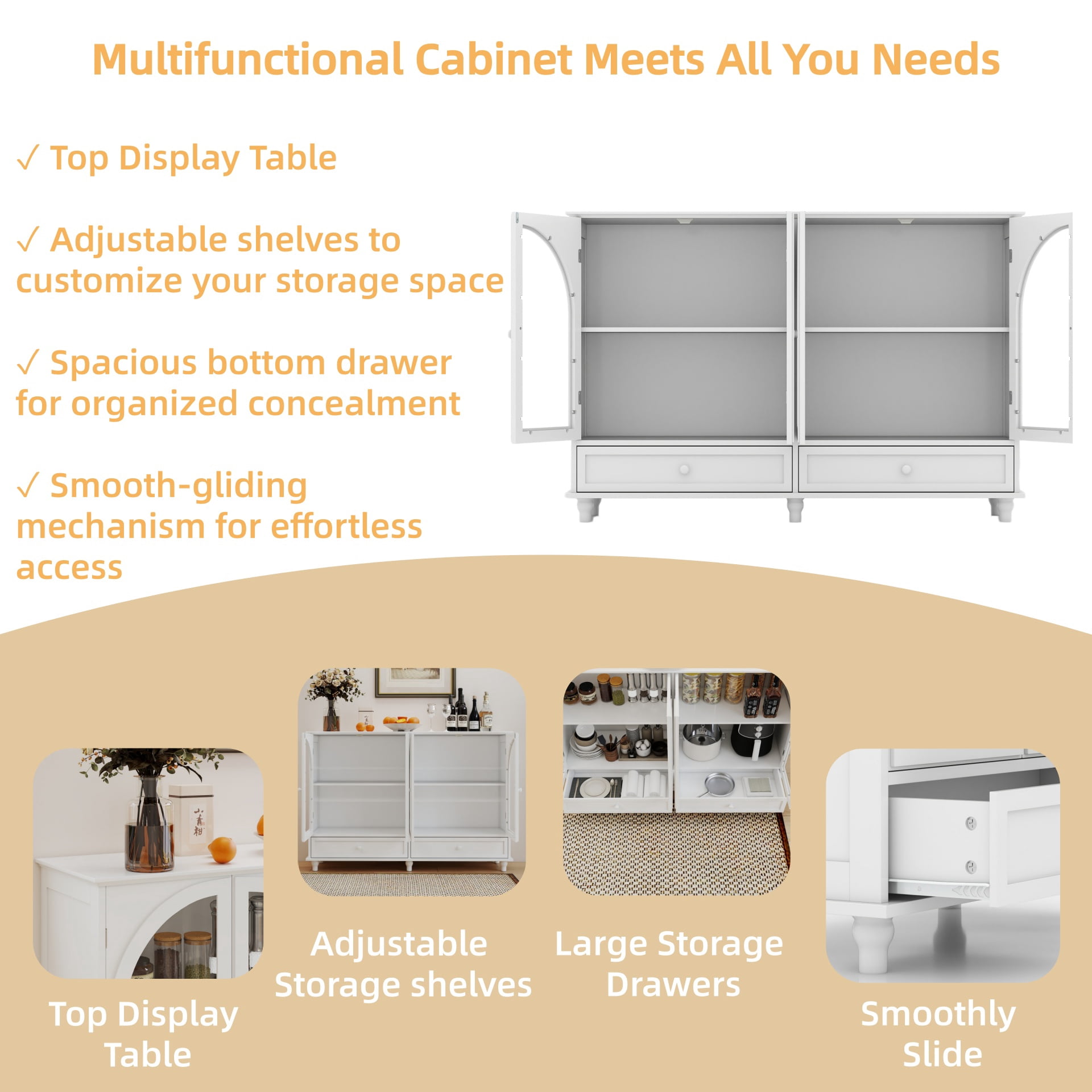 Aukfa 2 PCS Buffet Pantry Cabinet,Wood Sideboard Storage Cabinet for Dining Room Hallway Entryway,White