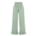 thumbnail image 4 of Lumtrix Woman Linen Ruffle Hem Pant Smocked Elastic High Waist Crop Pants Spring Summer Baggy Trousers with Pockets Mint Green M, 4 of 7
