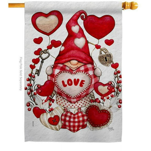 Breeze Decor H120053-BO My Valentine Gnome Springtime Double-Sided Garden Decorative House Flag, Multi Color