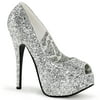 Womens Peep Toe Silver Glitter Pumps Shoes with 5.75 Inch High Heels
