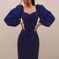 thumbnail image 4 of CEHVOM Robe Décontractée pour Femme à Manches Bouffantes, Rétro, Unie, à Col en V, Robe de Soirée Ajustée, 4 of 6