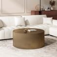 thumbnail image 3 of 35.83" Minimalist Wave Stripe Coffee Table, Modern Round Coffee Table, Drum Circle Coffee Table for Living Room, Bedroom , Antique Brass, Antique Gold,Copper Gold, 3 of 10