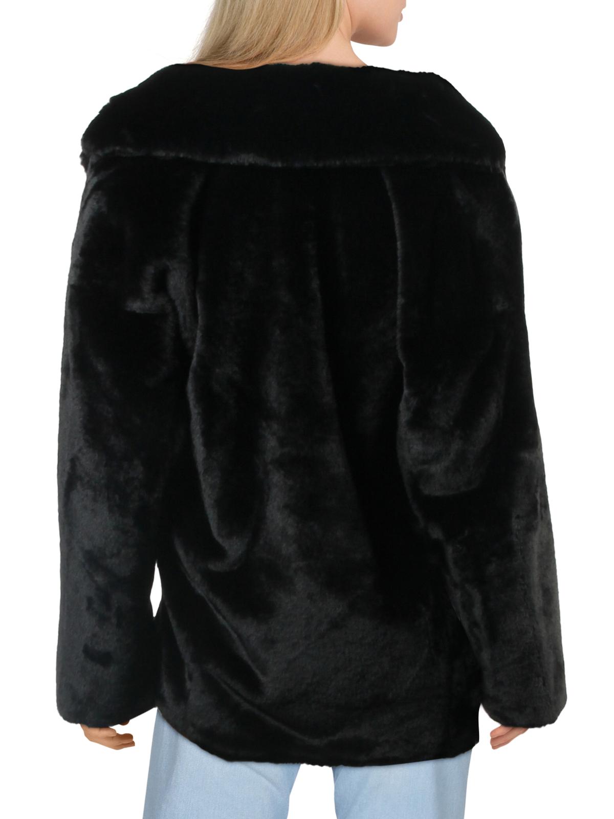 Free People Womens Kate Winter Double-Breasted Faux Fur Coat Black S - image 2 of 2