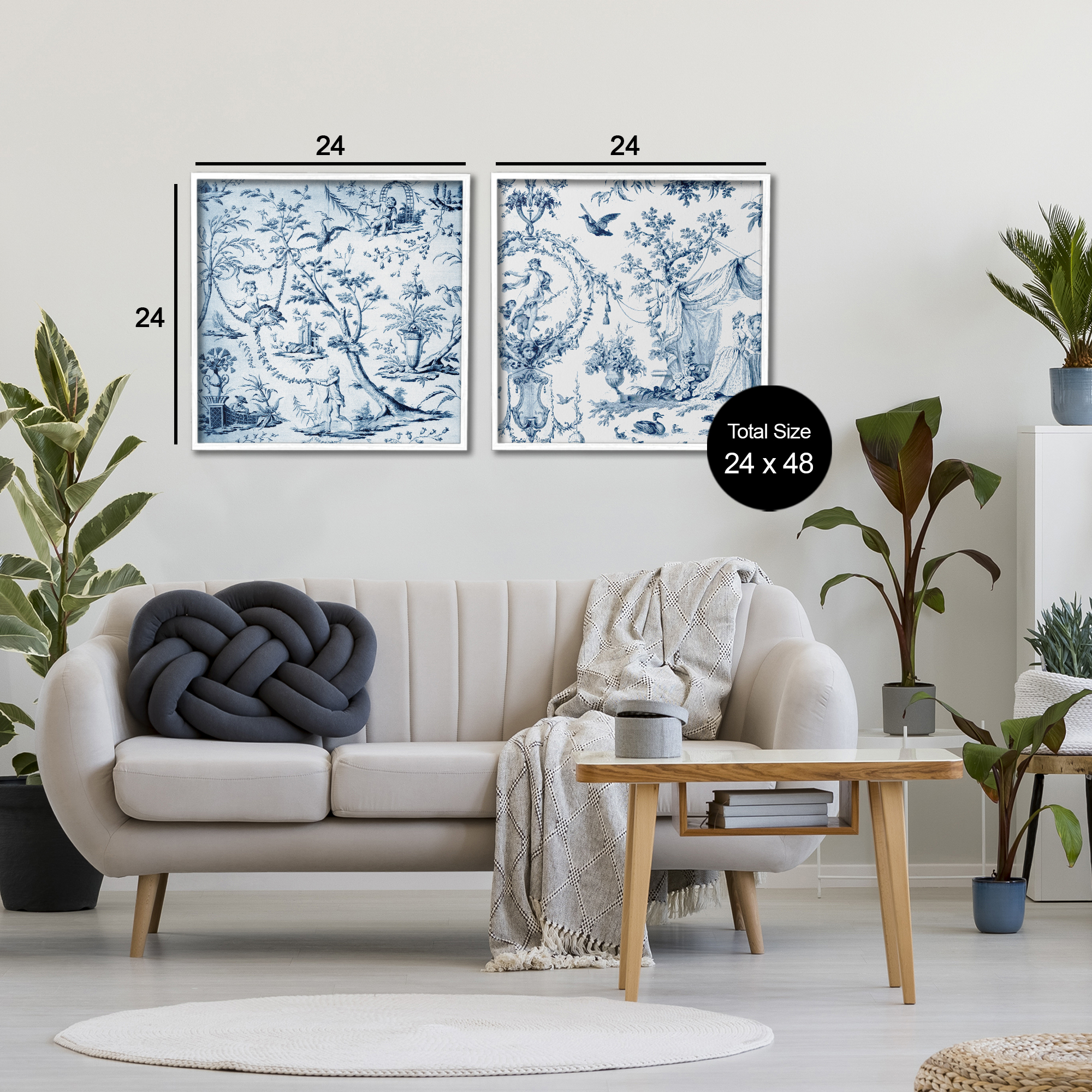 Intricate Toile Scenery 2 Piece White Framed Giclee Art Set, design by Vintage Hustle
