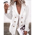 thumbnail image 3 of Women Long Sleeve Jacket Double Breasted Button Lapel Pure Color Women Suit Coat for Daily Work Autumn Winter White XL, 3 of 6