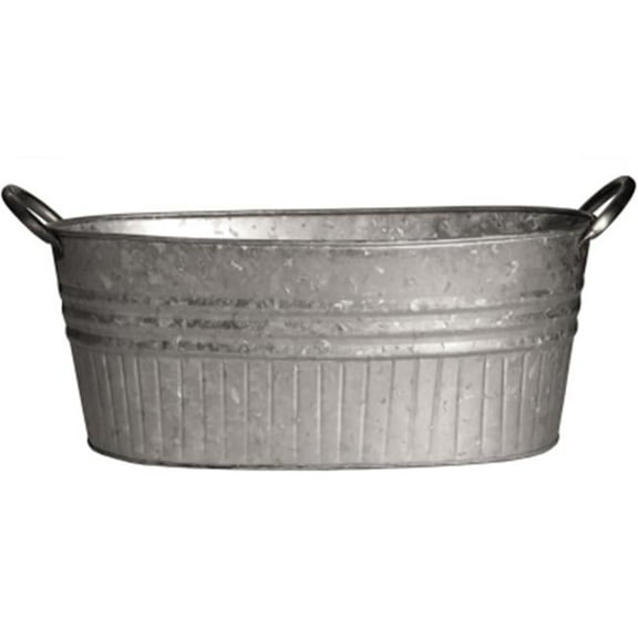 PerfectPatio 16.5" Oval Silver Galvanized Metal Tub Planter with Handles
